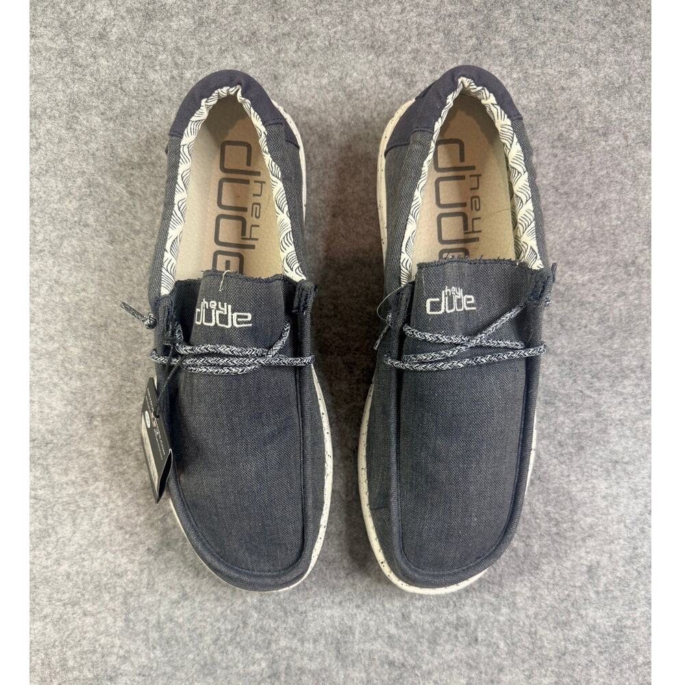 Hey Dude Wally Chambray Black Men's Size 12 Slip On Shoes NWT - Picture 2 of 8